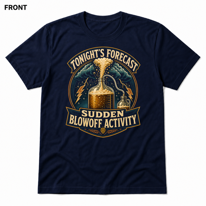 Sudden Blowoff Activity Navy front t-shirt mockup - SoCal Brewing Supply