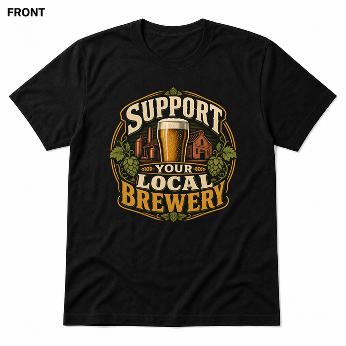 Support Your Local Brewery Black front t-shirt mockup - SoCal Brewing Supply