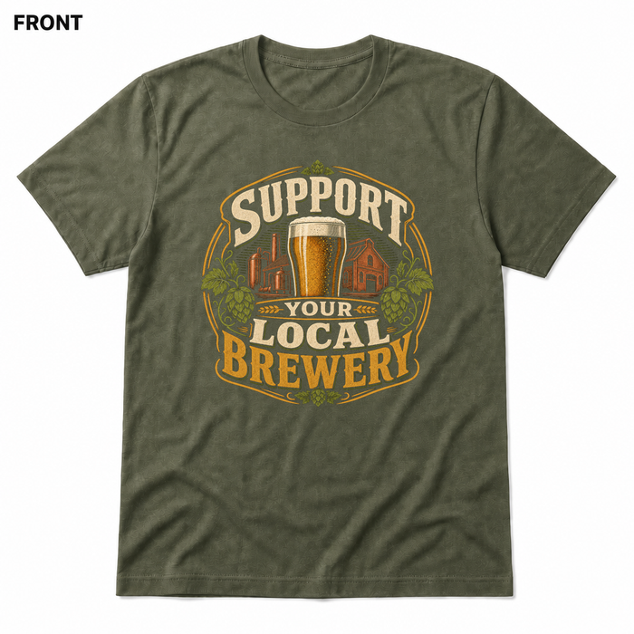 Support Your Local Brewery Heather Military Green front t-shirt mockup - SoCal Brewing Supply