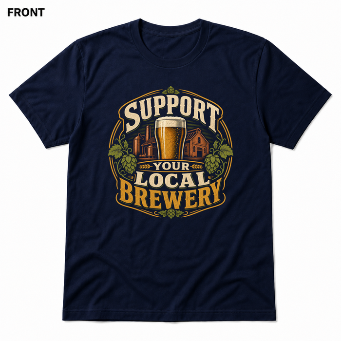 Support Your Local Brewery Navy front t-shirt mockup - SoCal Brewing Supply