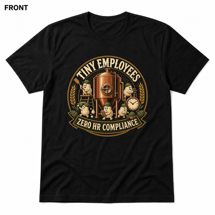 Tiny Employees Black front t-shirt mockup - SoCal Brewing Supply
