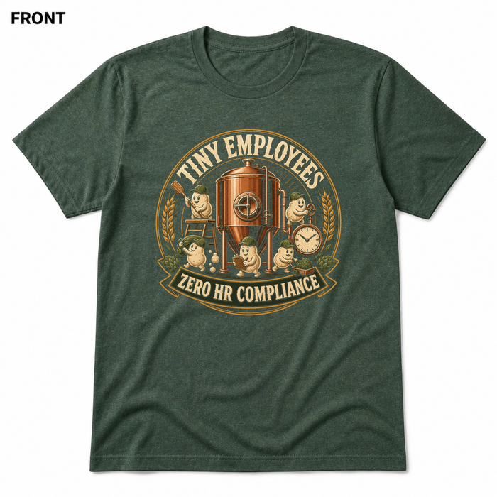 Tiny Employees Heather Forest front t-shirt mockup - SoCal Brewing Supply