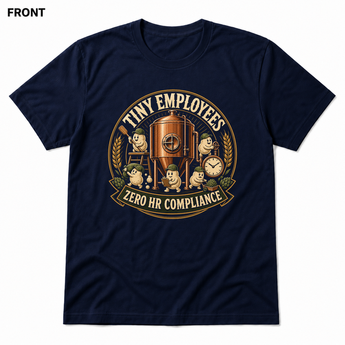 Tiny Employees Navy front t-shirt mockup - SoCal Brewing Supply