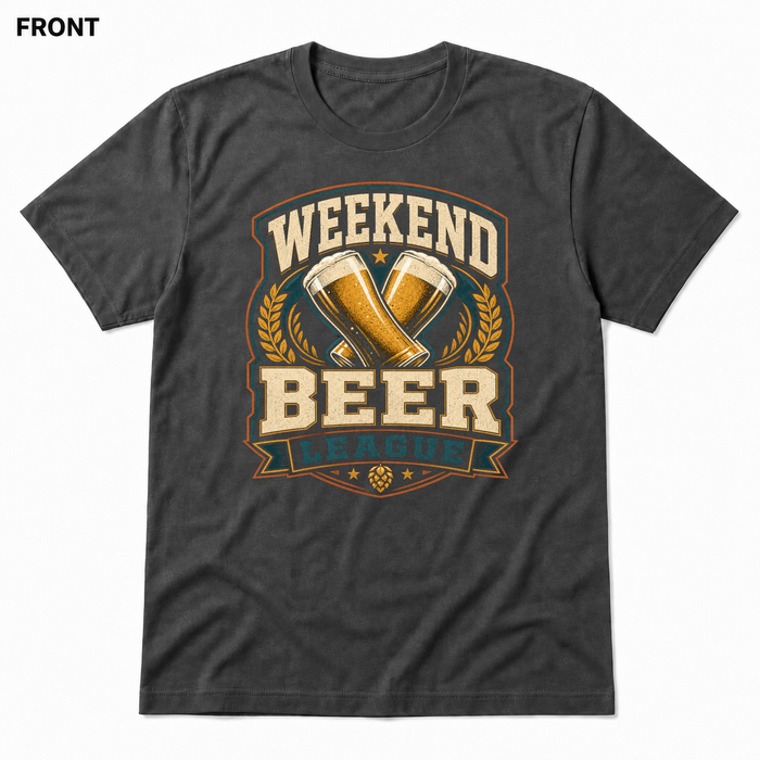 Weekend Beer League Asphalt front t-shirt mockup - SoCal Brewing Supply