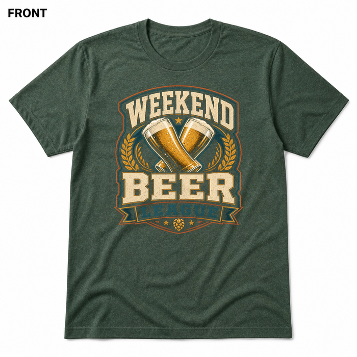 Weekend Beer League Heather Forest front t-shirt mockup - SoCal Brewing Supply