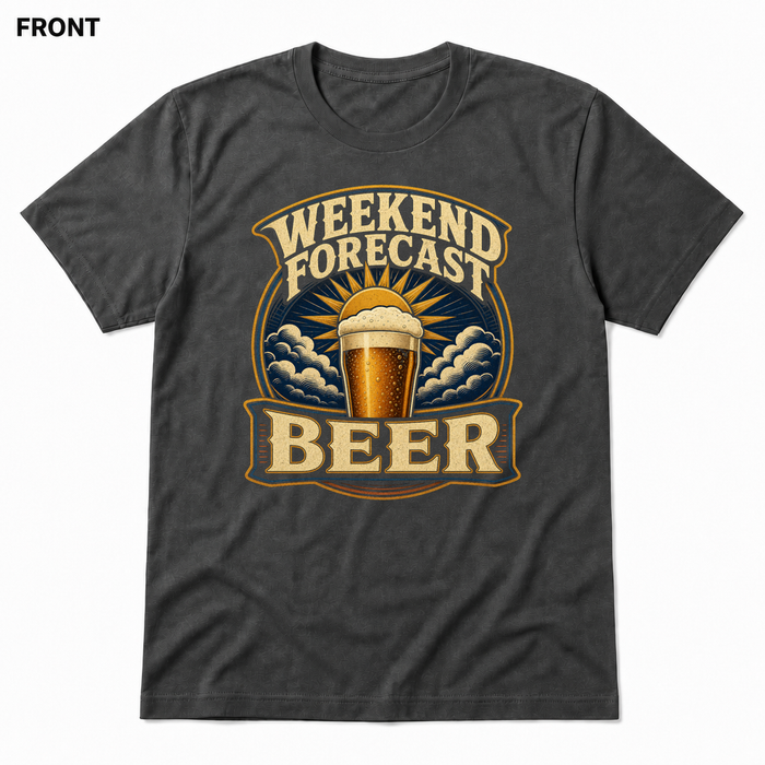 Weekend Forecast: Beer Asphalt front t-shirt mockup - SoCal Brewing Supply