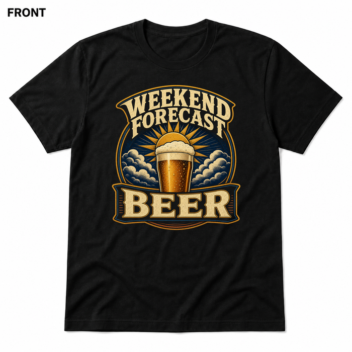 Weekend Forecast: Beer Black front t-shirt mockup - SoCal Brewing Supply