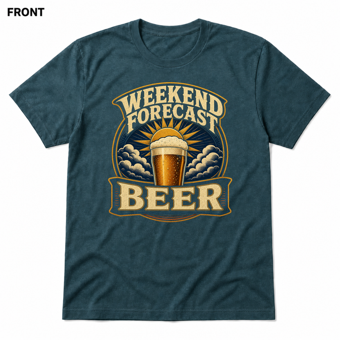 Weekend Forecast: Beer Heather Deep Teal front t-shirt mockup - SoCal Brewing Supply