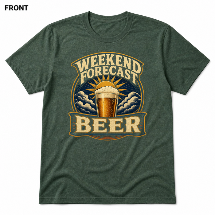 Weekend Forecast: Beer Heather Forest front t-shirt mockup - SoCal Brewing Supply