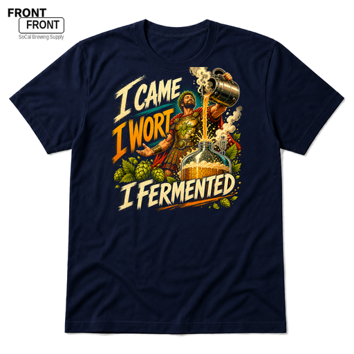 I Came, I Wort, I Fermented Navy front t-shirt mockup - SoCal Brewing Supply