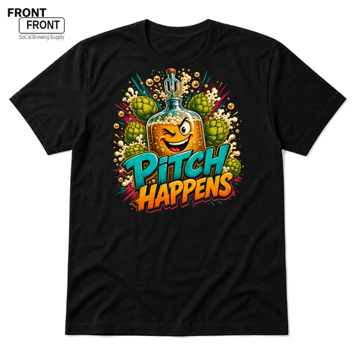 Pitch Happens Black front t-shirt mockup - SoCal Brewing Supply