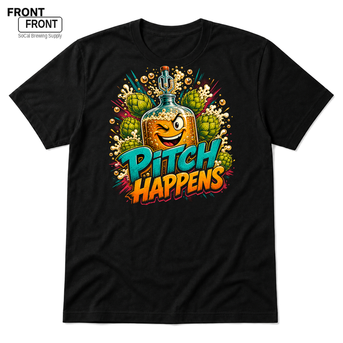 Pitch Happens Black front t-shirt mockup - SoCal Brewing Supply
