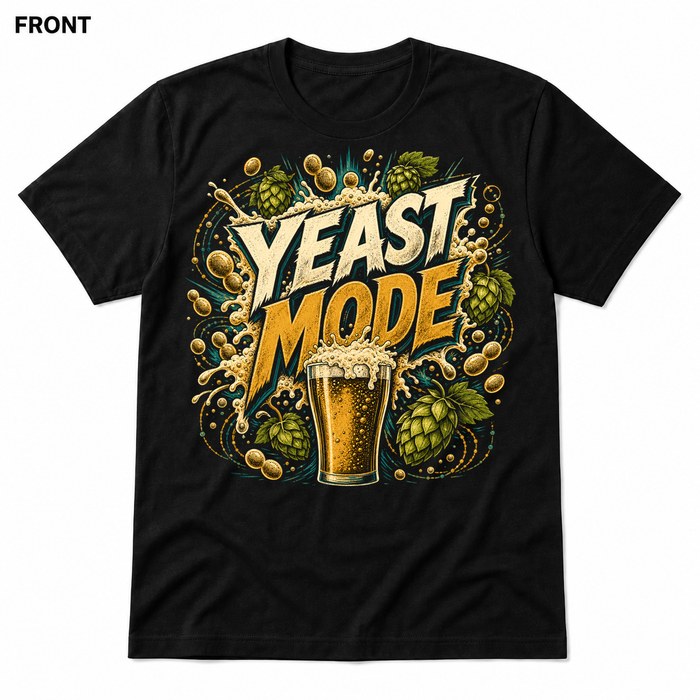 Yeast Mode Black front t-shirt mockup - SoCal Brewing Supply