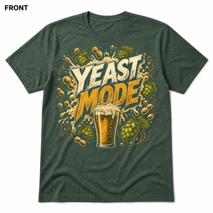 Yeast Mode Heather Forest front t-shirt mockup - SoCal Brewing Supply