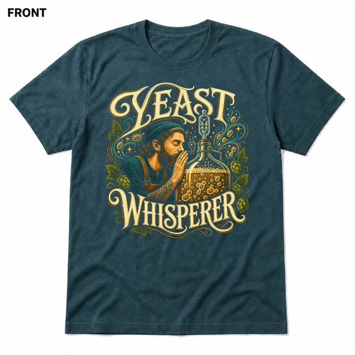 Yeast Whisperer Heather Deep Teal front t-shirt mockup - SoCal Brewing Supply