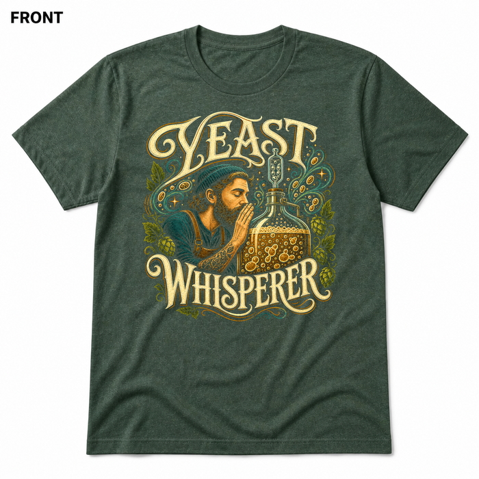 Yeast Whisperer Heather Forest front t-shirt mockup - SoCal Brewing Supply