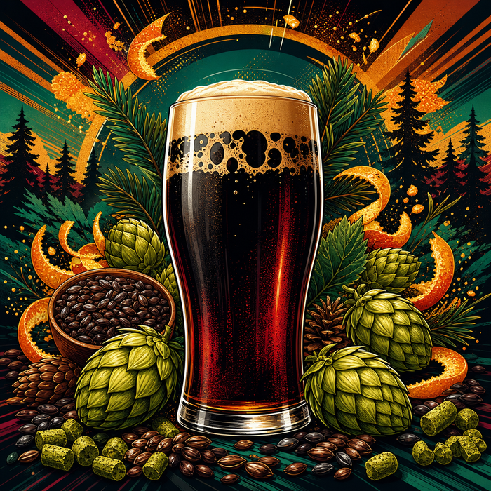 Shadow Pine Black IPA | Extract Recipe Kit | 5 Gallons vibrant illustrated beer recipe kit artwork - SoCal Brewing Supply