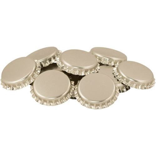 Small pile of Silver Oxygen Absorbing Beer Bottle Lids, 26mm Crown Caps.