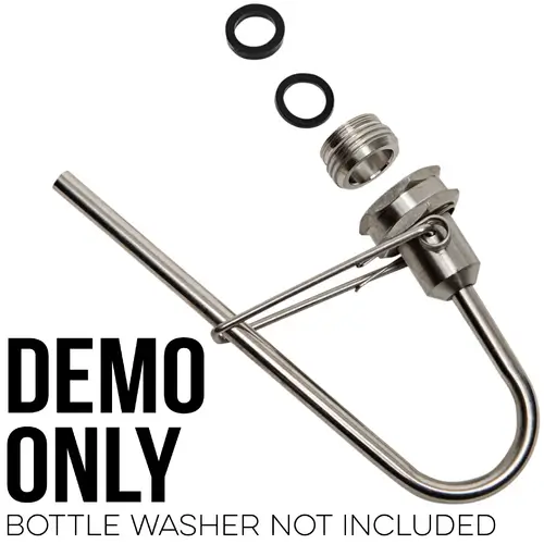 Exploded view of the complete sink faucet to hose bib style adapter, showing how it connects, bottle washer not included.