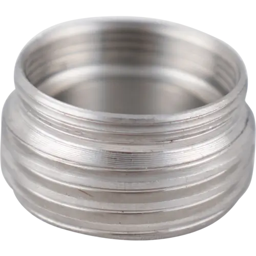 Close up view of the sink faucet to hose bib adapter, not pictured are the two included gaskets.