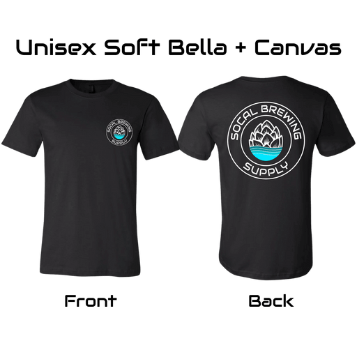 SoCal Brewing Supply T-Shirt printed on premium soft Bella + Canvas shirts.
