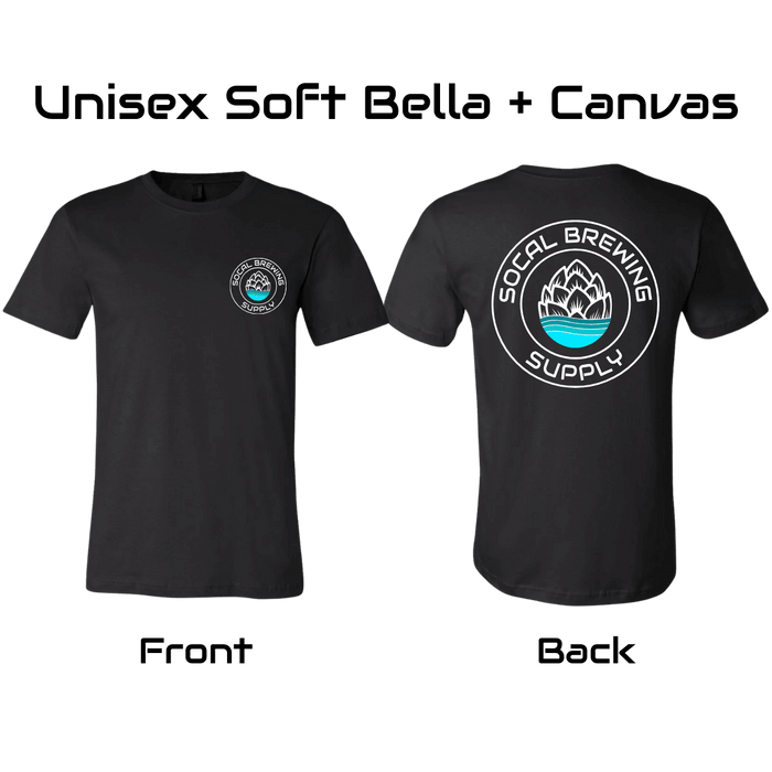 SoCal Brewing Supply T-Shirt printed on premium soft Bella + Canvas shirts.