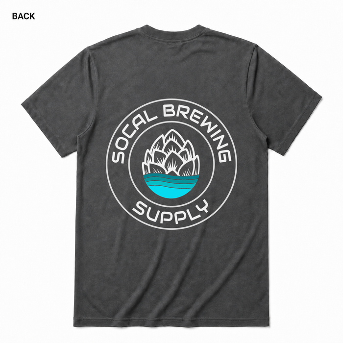 SoCal Brewing Supply Classic Logo Soft T-Shirt BACK view in Asphalt with correct circular shop logo