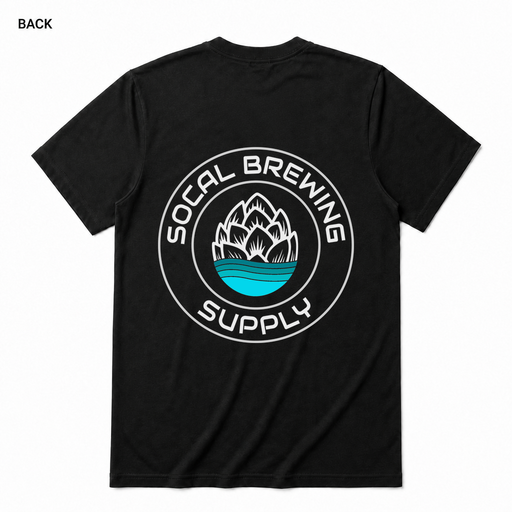 SoCal Brewing Supply Classic Logo Soft T-Shirt BACK view in Black with correct circular shop logo