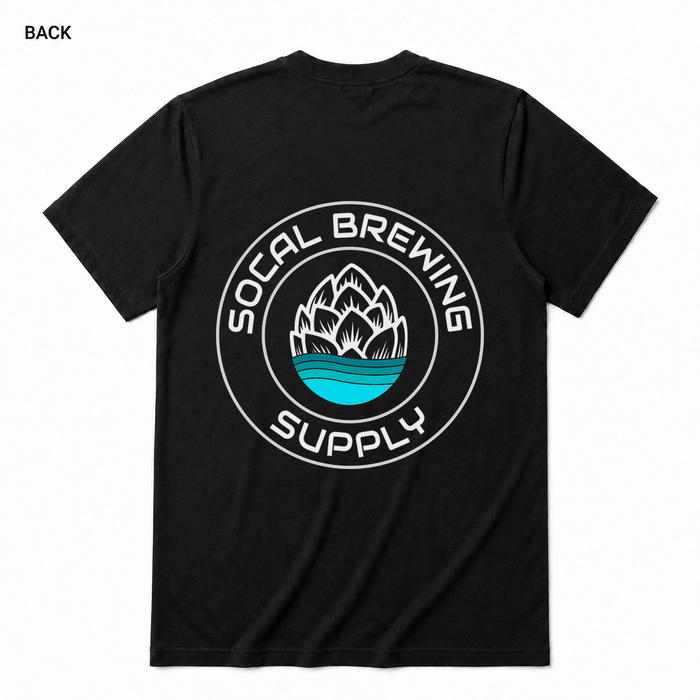 SoCal Brewing Supply Classic Logo Soft T-Shirt BACK view in Black with correct circular shop logo