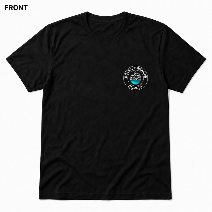 SoCal Brewing Supply Classic Logo Soft T-Shirt FRONT view in Black with correct circular shop logo