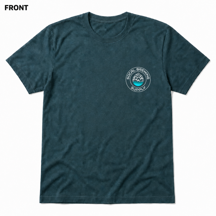 SoCal Brewing Supply Classic Logo Soft T-Shirt FRONT view in Heather Deep Teal with correct circular shop logo
