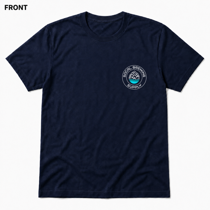 SoCal Brewing Supply Classic Logo Soft T-Shirt FRONT view in Navy with correct circular shop logo