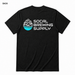 SoCal Brewing Supply Horizontal Logo T-Shirt BACK view in Black on square white background; front has small breast-pocket logo and back has large centered logo