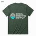 SoCal Brewing Supply Horizontal Logo T-Shirt BACK view in Heather Forest on square white background; front has small breast-pocket logo and back has large centered logo