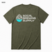 SoCal Brewing Supply Horizontal Logo T-Shirt BACK view in Military Green on square white background; front has small breast-pocket logo and back has large centered logo