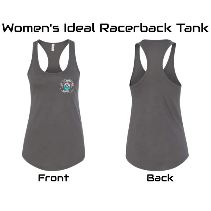 Front and Rear view of the SoCal Brewing Supply Women's Racerback Tank Top in Dark Gray.