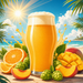 Summer Haze NEIPA recipe kit artwork with hazy pale-orange beer, sunshine, tropical citrus, peach, mango, and hops