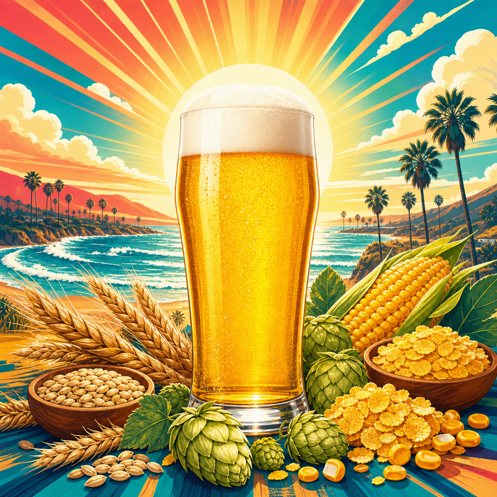 Sunbreak Premium Light Lager | Extract Recipe Kit | 5 Gallons vibrant illustrated beer recipe kit artwork - SoCal Brewing Supply