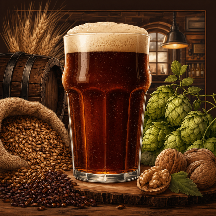 Illustrated artwork for Walnut Ridge Brown Ale recipe kit all-grain version