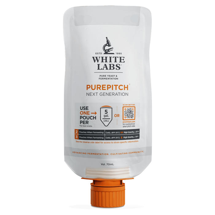 White Labs WLP4000 Vermont Ale yeast in a 70 ml Pure Pitch package, perfect for homebrewers.