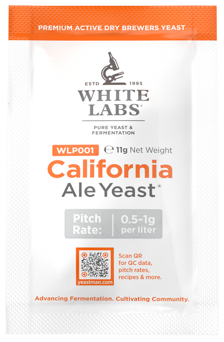 California Ale Dry Yeast yeast packet WLPD001 front view for homebrewing.