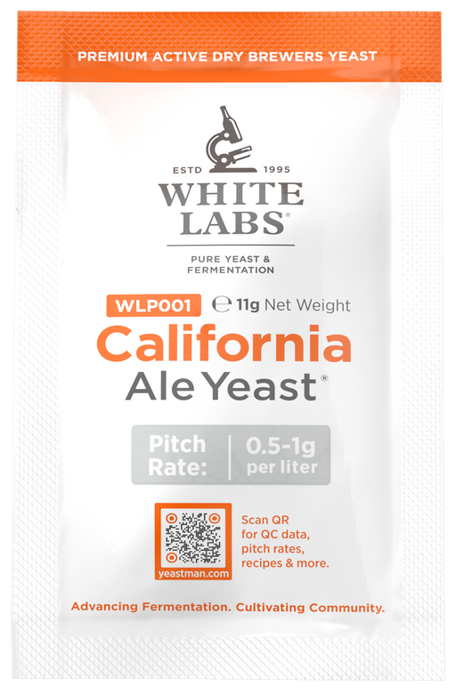 California Ale Dry Yeast yeast packet WLPD001 front view for homebrewing.