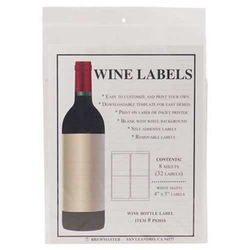 Printable wine bottle labels, which are compatible with InkJet or Laser printers, package of 32 bottle labels.