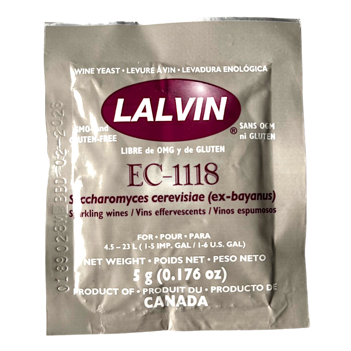 Lalvin EC-1118 Yeast yeast packet  front view for homebrewing.