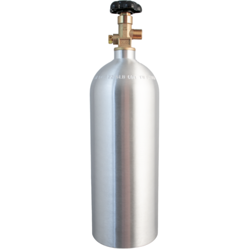 Compact aluminum co2 tank for dispensing commercial and homebrewed beer in kegerators.
