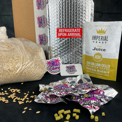 All grain ingredients kit for homebrewing of a delicious juicy hazy IPA craft beer