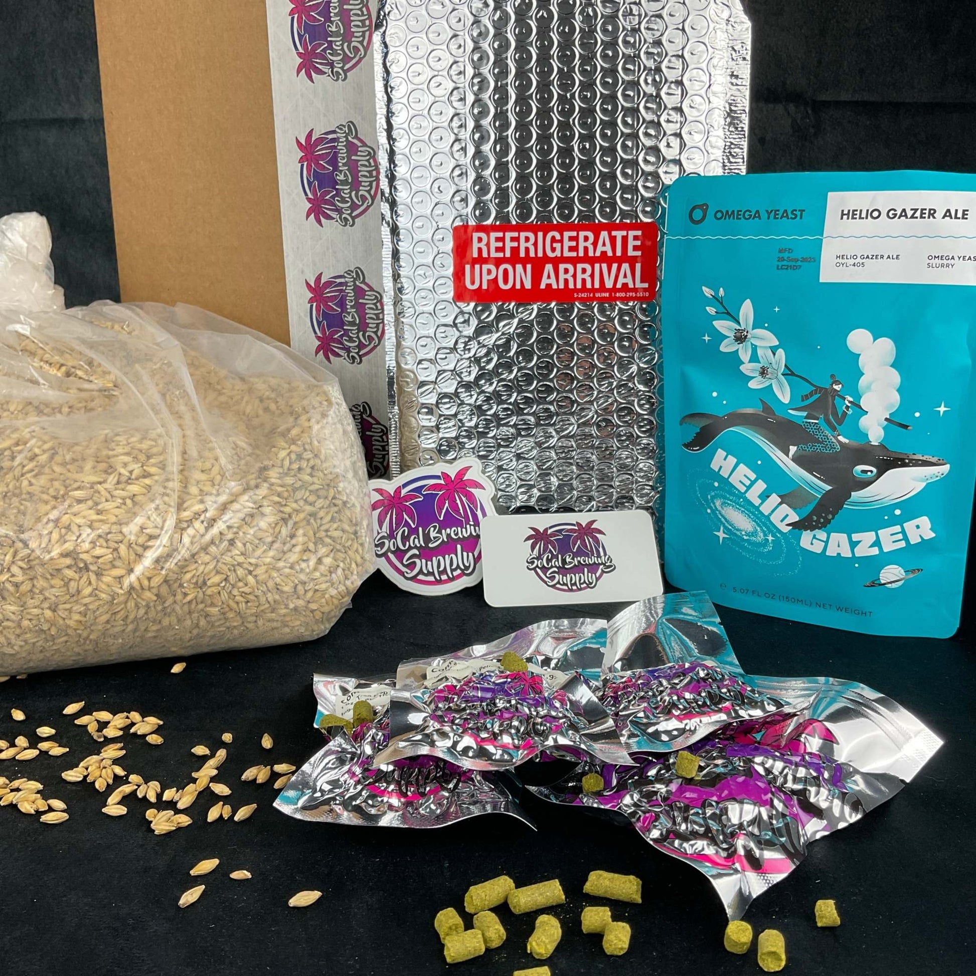All grain ingredients kit for homebrewing of a delicious intensely flavored tropical hazy IPA craft beer