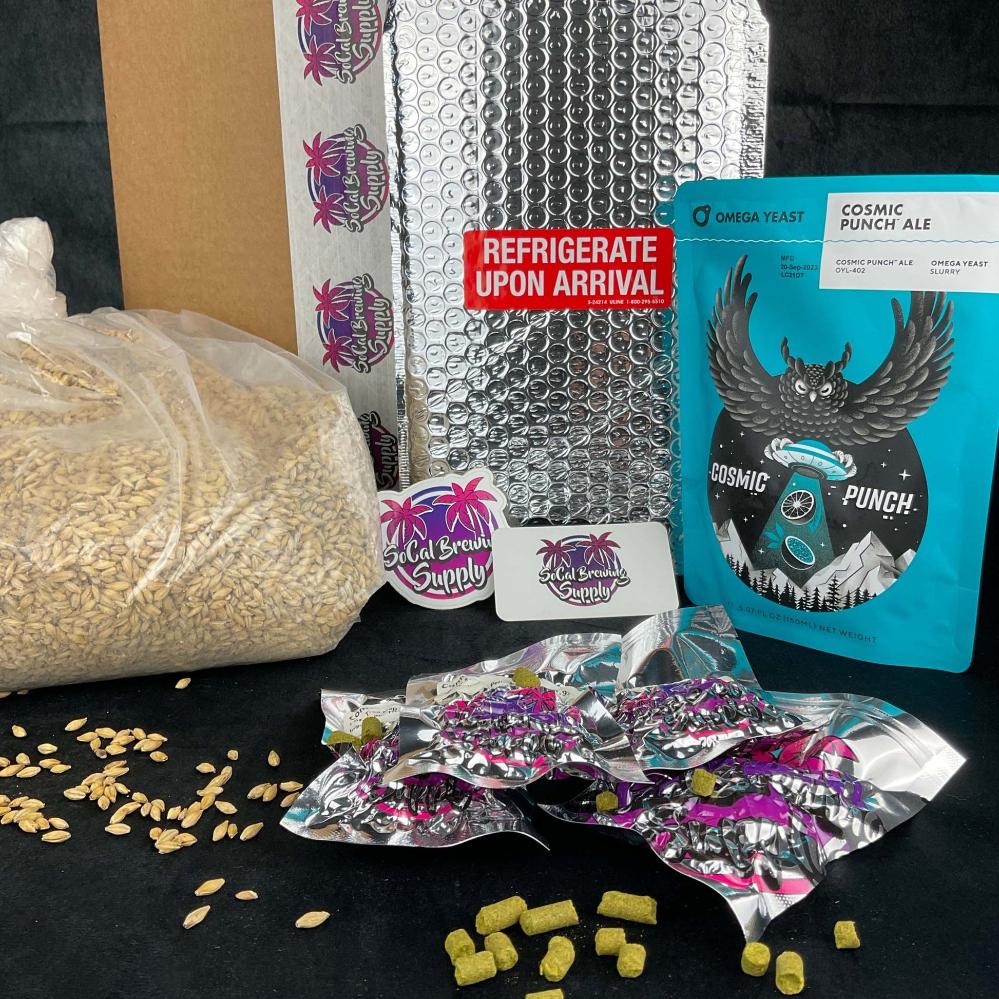 All grain ingredients kit for homebrewing of a delicious tropical hazy IPA craft beer